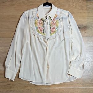 Moschino Cream Blouse with Colorful Sequin Detail